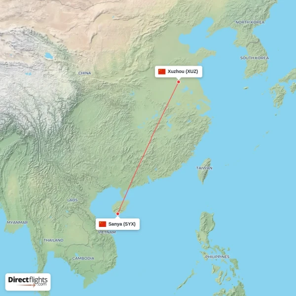 Xuzhou - Sanya direct flight map