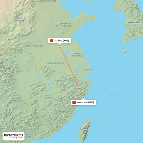 Xuzhou - Wenzhou direct flight map