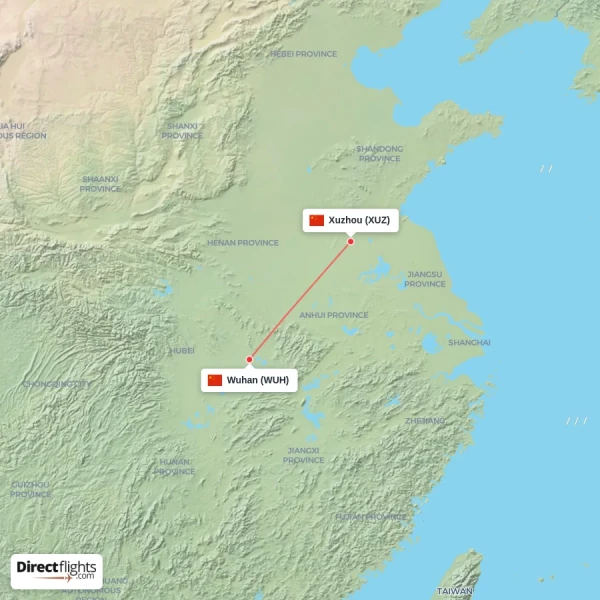 Xuzhou - Wuhan direct flight map