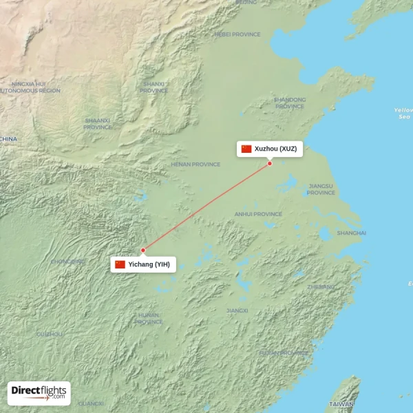 Xuzhou - Yichang direct flight map