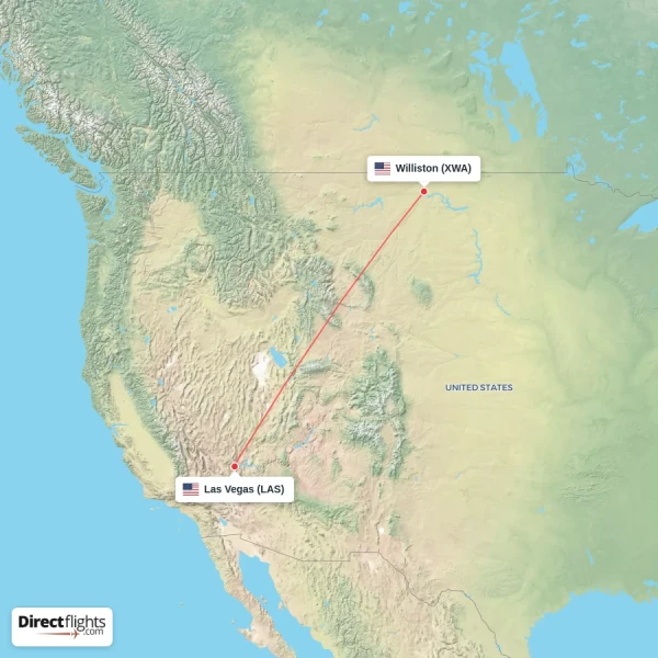Williston - Las Vegas direct flight map
