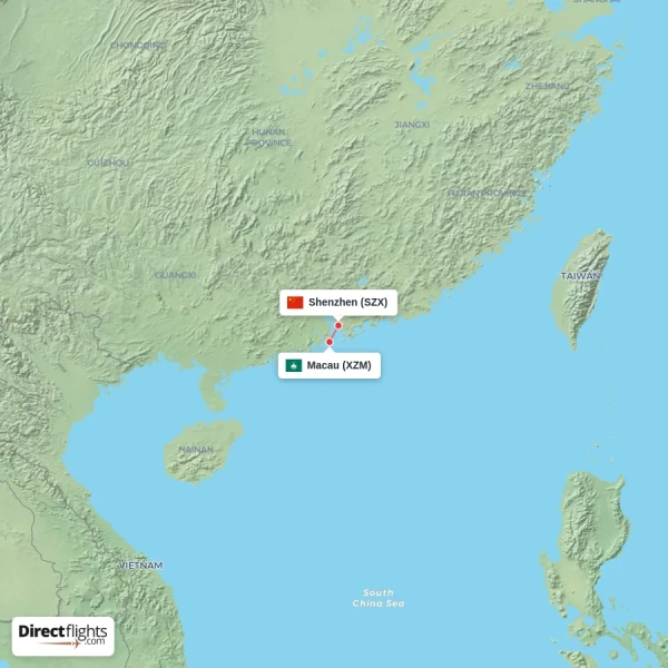 Macau - Shenzhen direct flight map