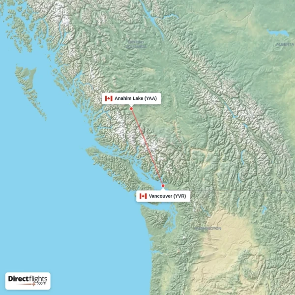 Anahim Lake - Vancouver direct flight map