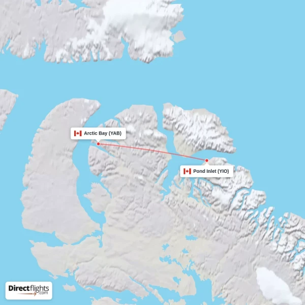 Arctic Bay - Pond Inlet direct flight map