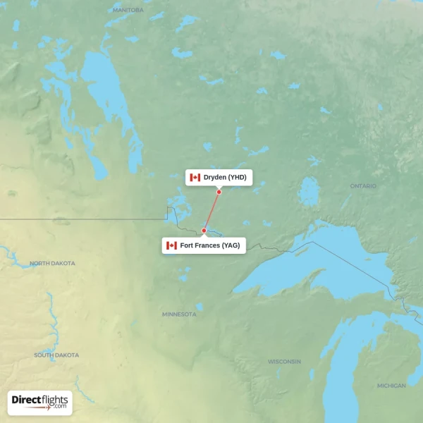 Fort Frances - Dryden direct flight map
