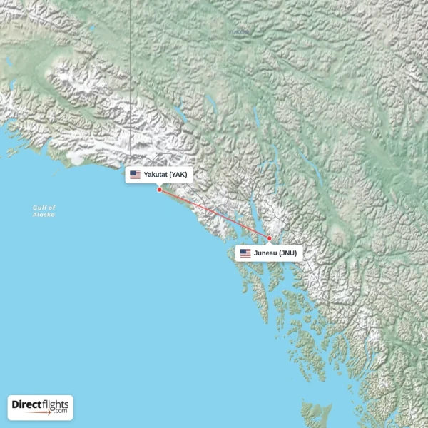 Yakutat - Juneau direct flight map
