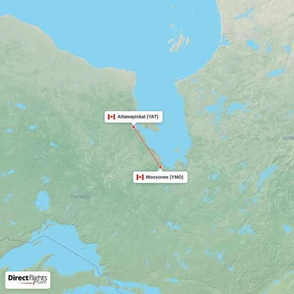 Attawapiskat - Moosonee direct flight map
