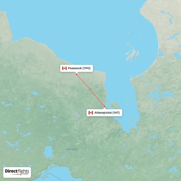 Attawapiskat - Peawanuk direct flight map