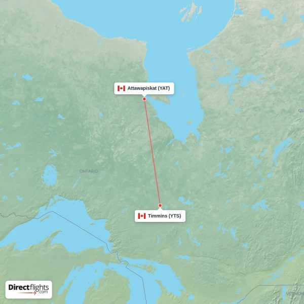 Attawapiskat - Timmins direct flight map