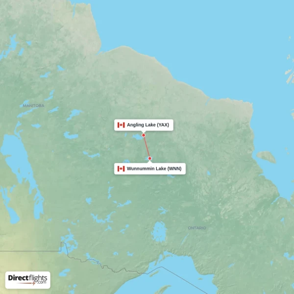 Angling Lake - Wunnummin Lake direct flight map