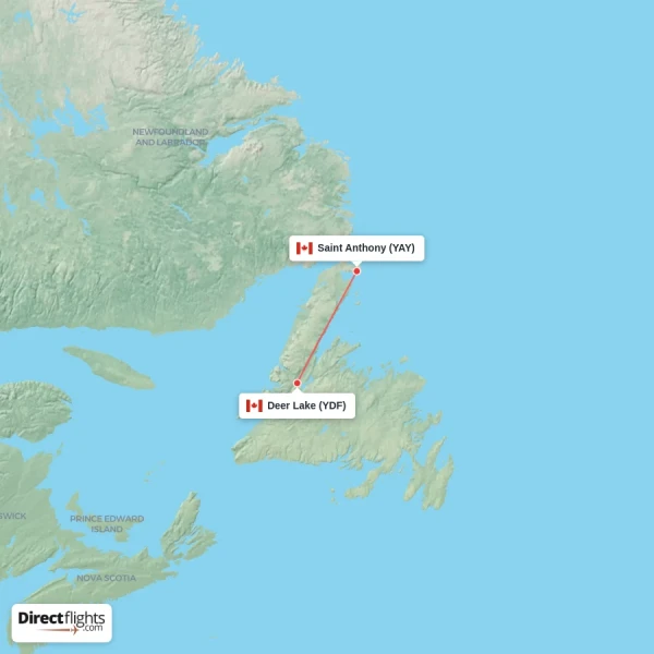 Saint Anthony - Deer Lake direct flight map