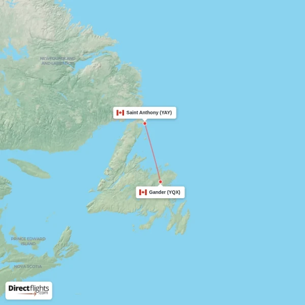 Saint Anthony - Gander direct flight map