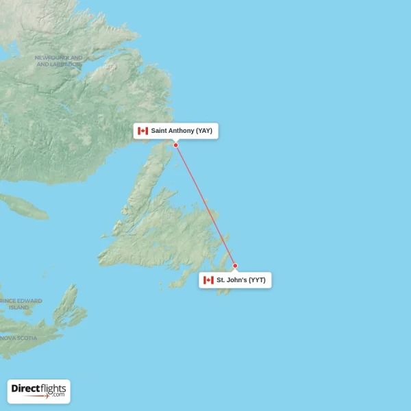 Saint Anthony - St. John's direct flight map