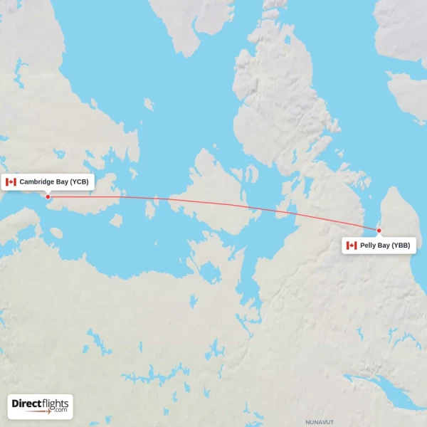 Pelly Bay - Cambridge Bay direct flight map