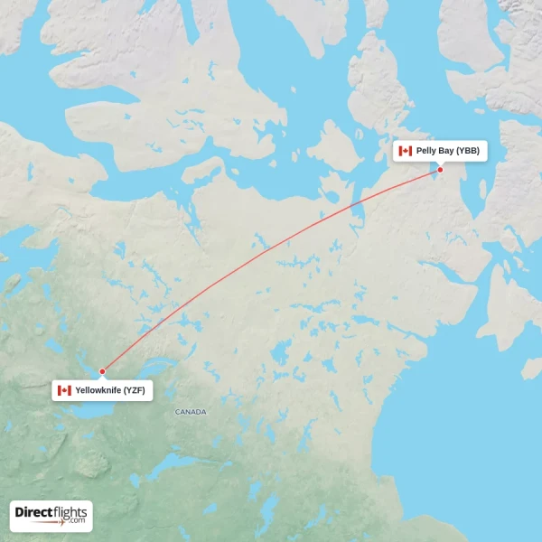 Pelly Bay - Yellowknife direct flight map