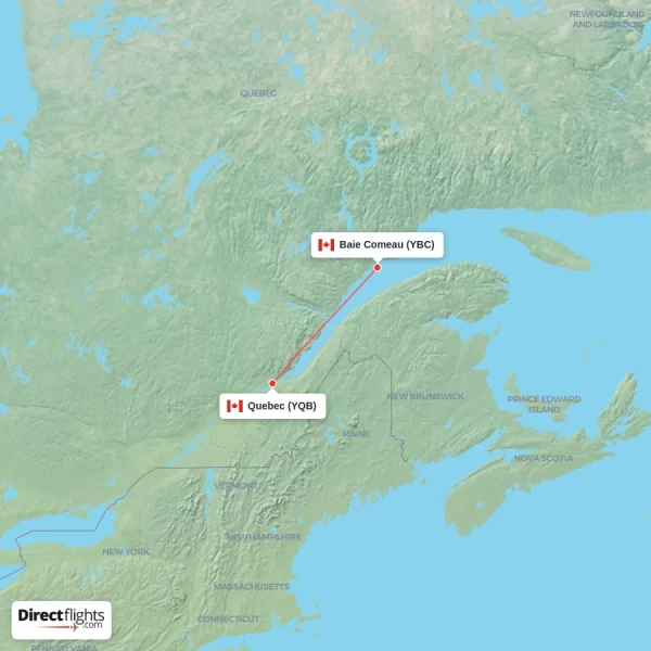 Baie Comeau - Quebec direct flight map