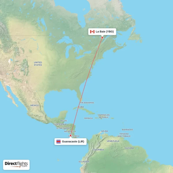 La Baie - Guanacaste direct flight map