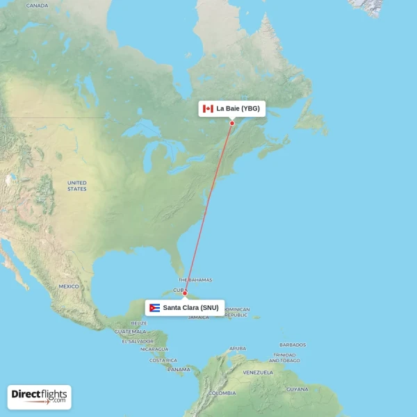 La Baie - Santa Clara direct flight map