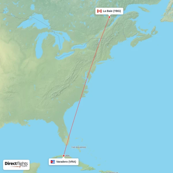 La Baie - Varadero direct flight map
