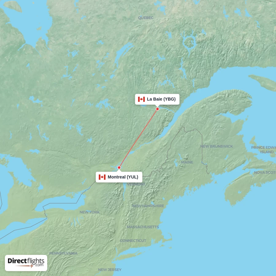 YBG - YUL route map