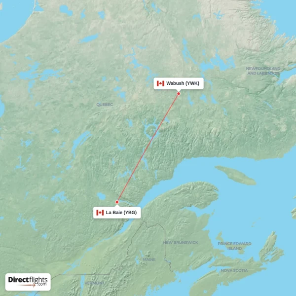 La Baie - Wabush direct flight map