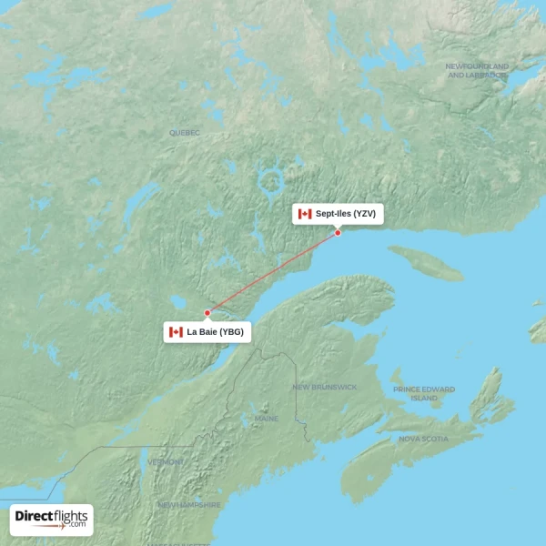La Baie - Sept-Iles direct flight map