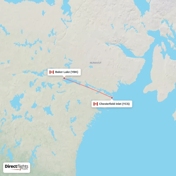 Baker Lake - Chesterfield Inlet direct flight map