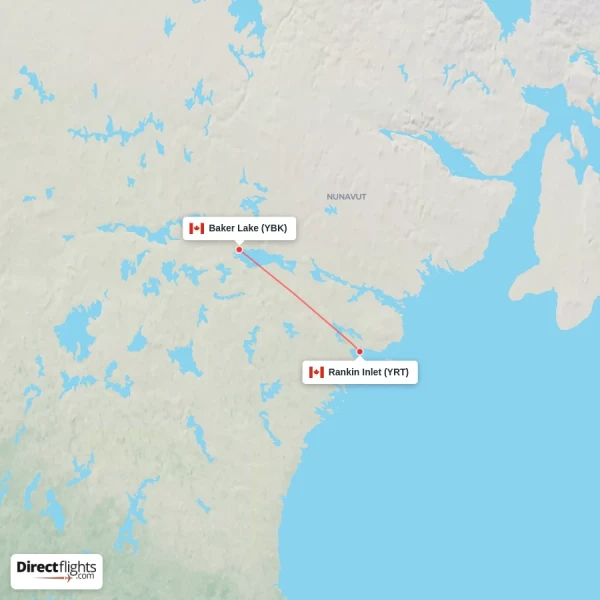 Baker Lake - Rankin Inlet direct flight map