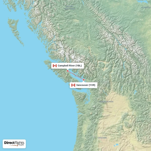Campbell River - Vancouver direct flight map