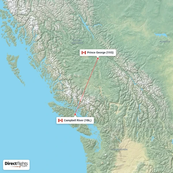 Campbell River - Prince George direct flight map
