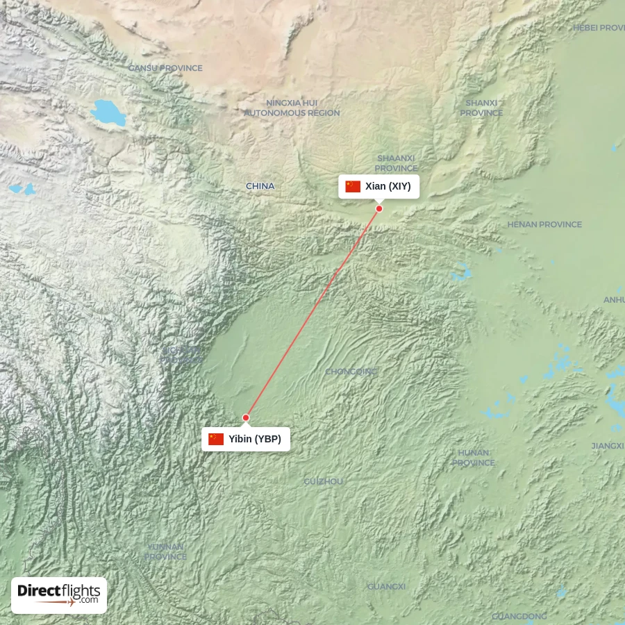 YBP - XIY route map