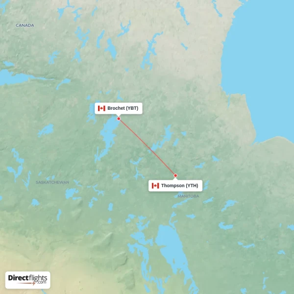 Brochet - Thompson direct flight map
