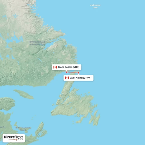 Blanc Sablon - Saint Anthony direct flight map