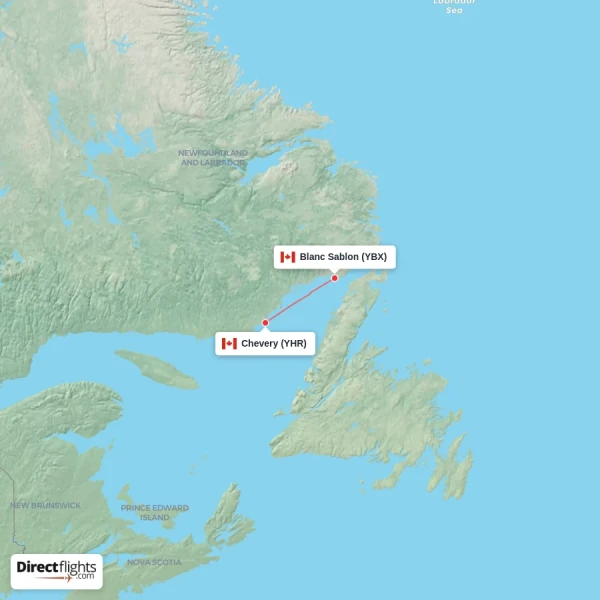 Blanc Sablon - Chevery direct flight map