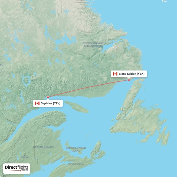 Blanc Sablon - Sept-Iles direct flight map