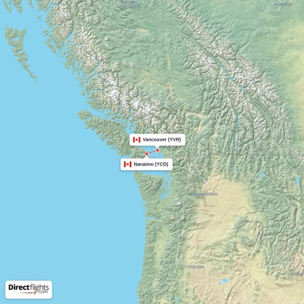 Nanaimo - Vancouver direct flight map