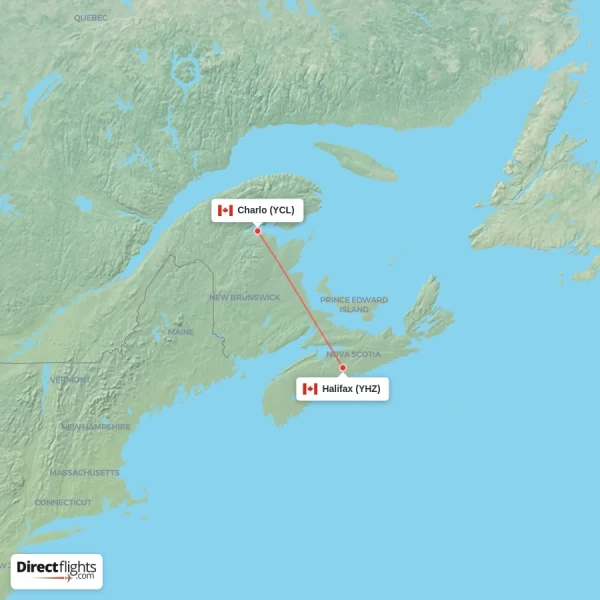 Charlo - Halifax direct flight map