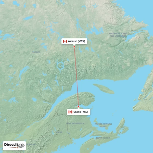 Charlo - Wabush direct flight map