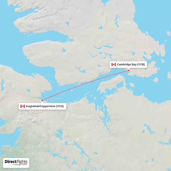 Kugluktuk/Coppermine - Cambridge Bay direct flight map