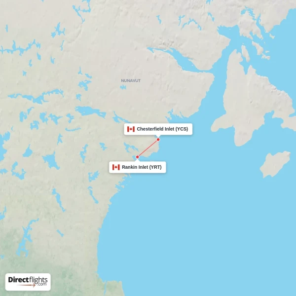 Chesterfield Inlet - Rankin Inlet direct flight map