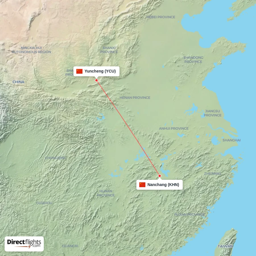 YCU - KHN route map