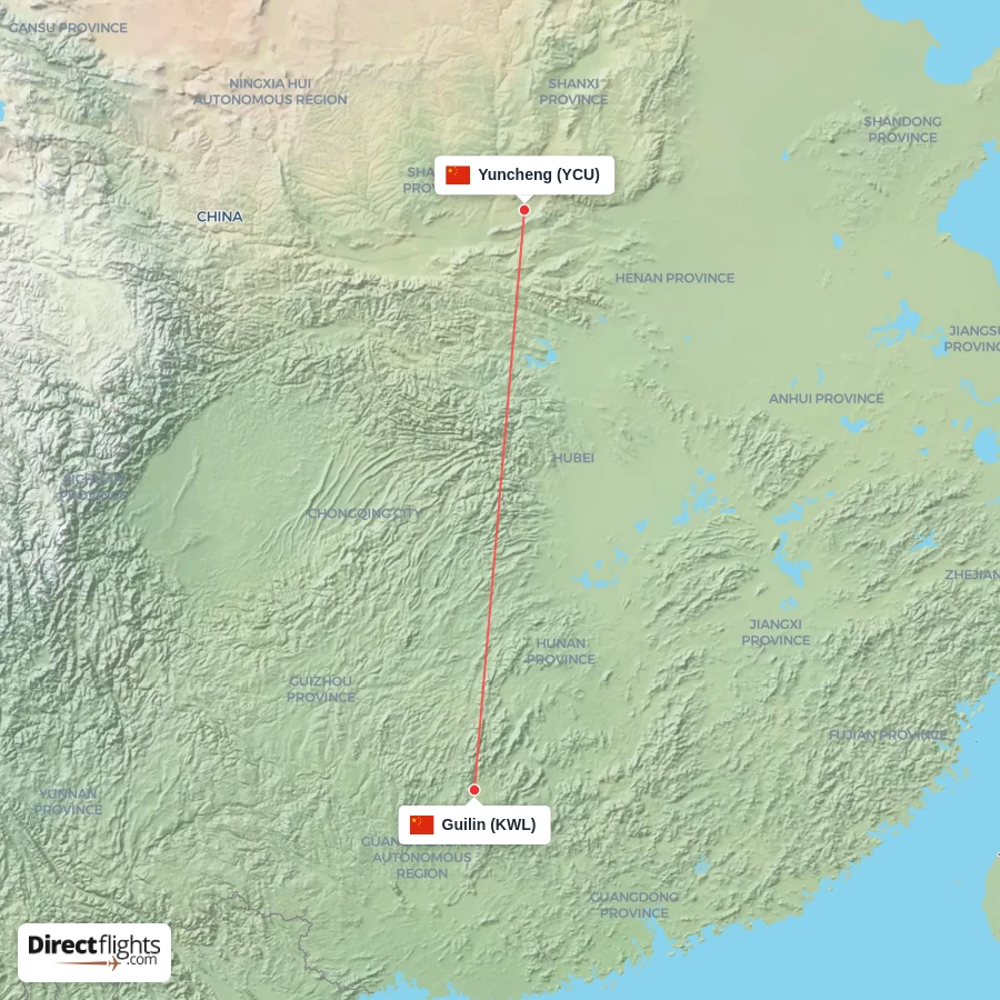 YCU - KWL route map