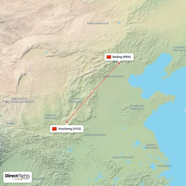 Yuncheng - Beijing direct flight map