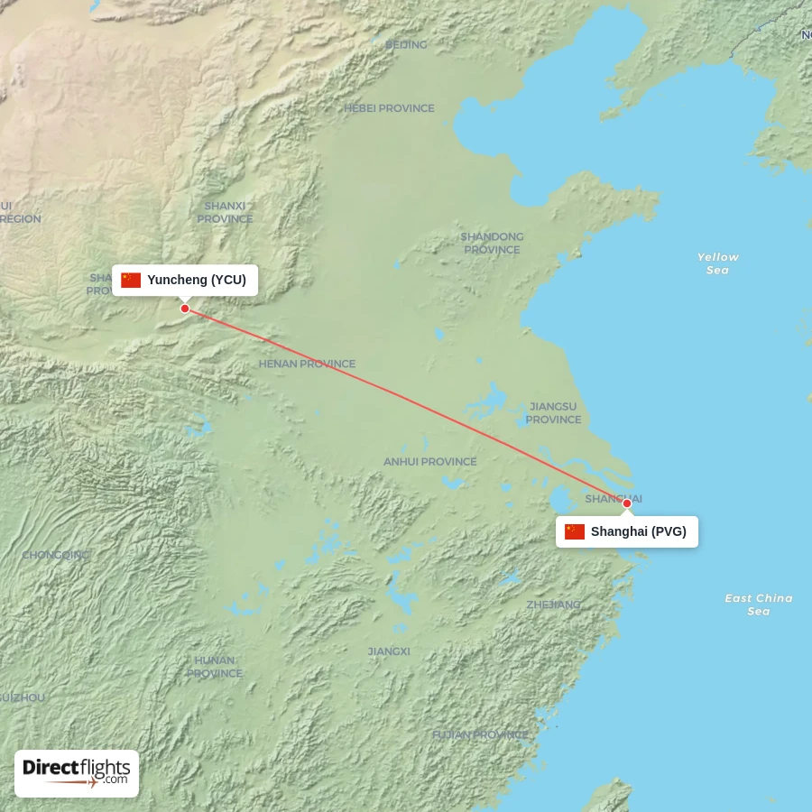 YCU - PVG route map