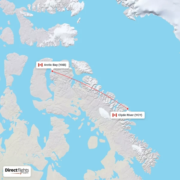 Clyde River - Arctic Bay direct flight map