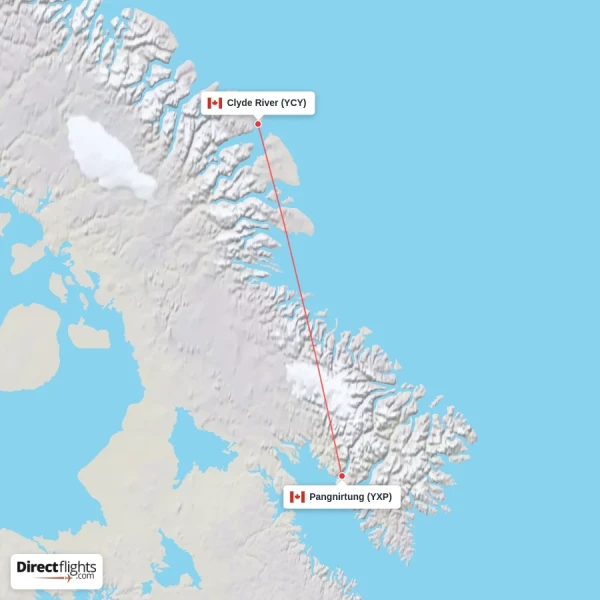 Clyde River - Pangnirtung direct flight map