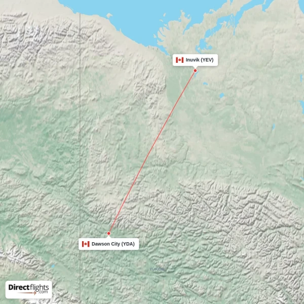 Dawson City - Inuvik direct flight map