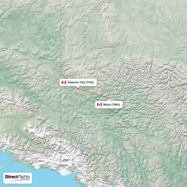 Dawson City - Mayo direct flight map