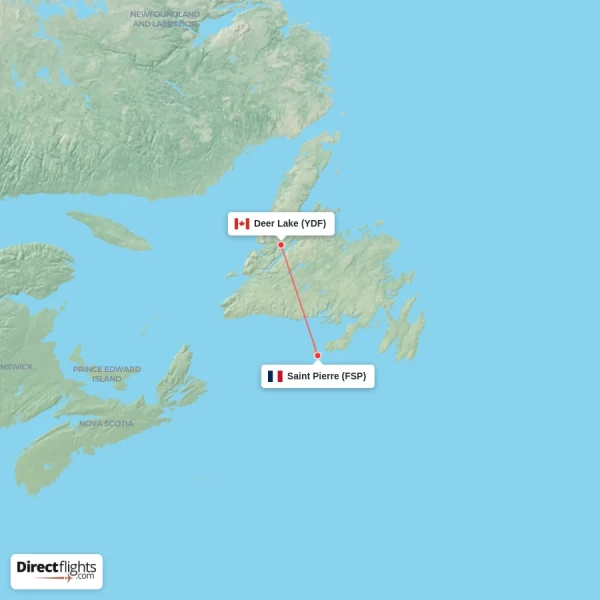 Deer Lake - Saint Pierre direct flight map