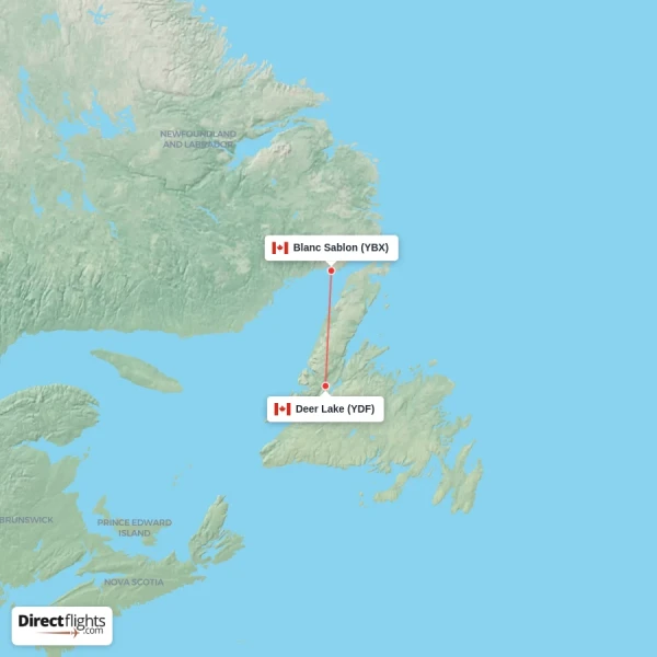 Deer Lake - Blanc Sablon direct flight map